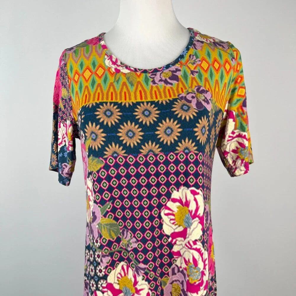 Johnny Was Maggie Multi-Pattern Floral Stretchy Swing Midi Dress Size XS - Picture 3 of 12
